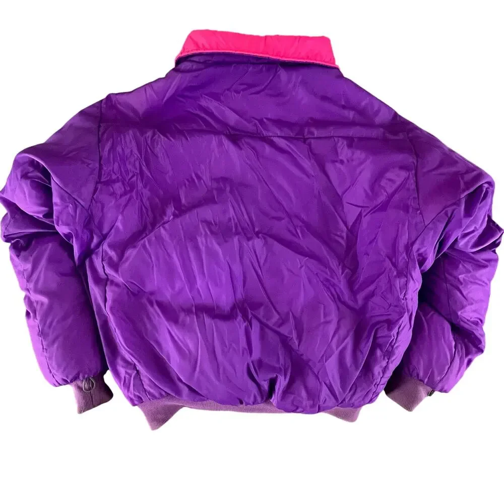 Vintage Columbia Reversible Down Puffer Jacket L Purple Pink 90s Colorblock Coat